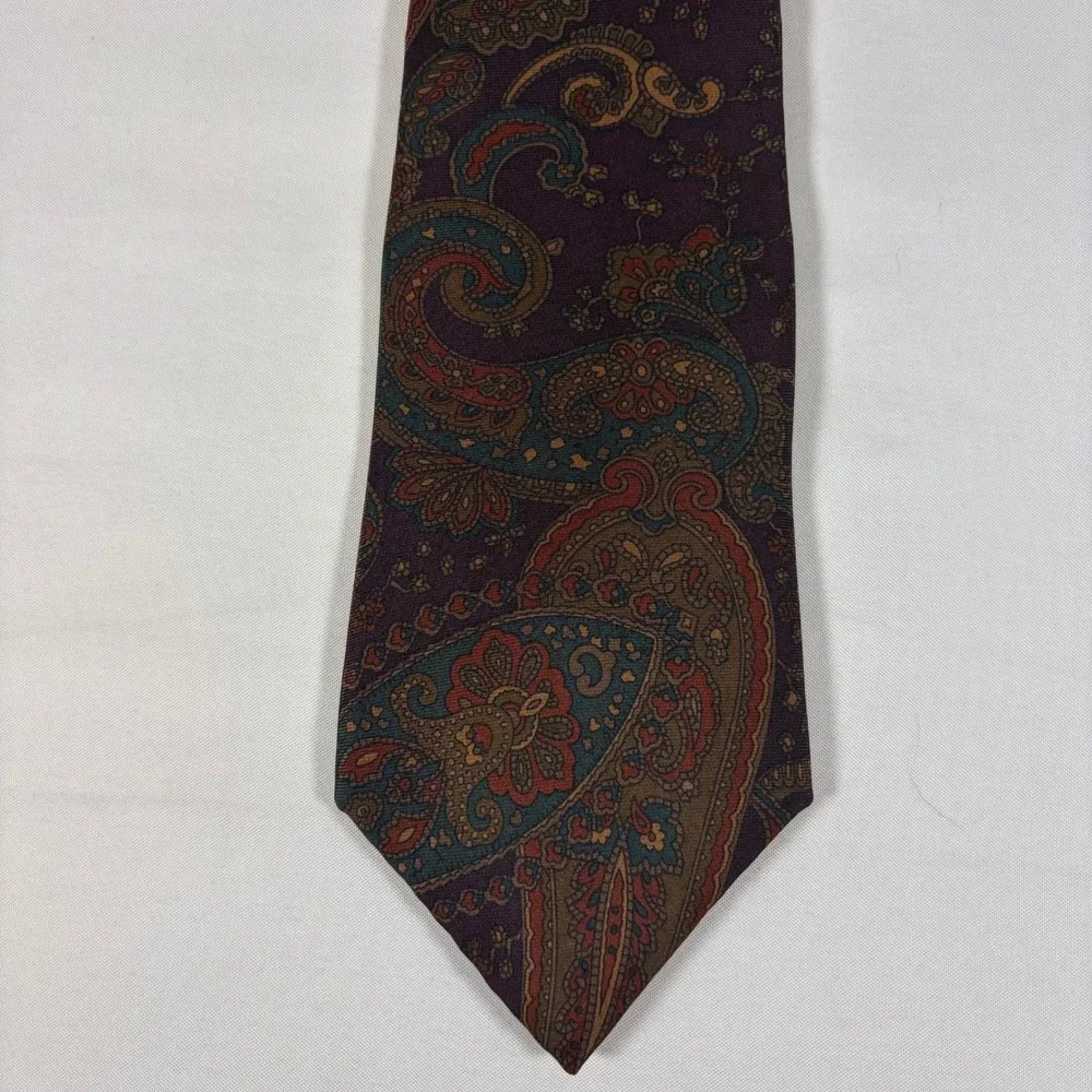 Vintage 90s Henry Grethel Silk‎ Paisley Tie Plum Teal Dark Academia Grandpacore